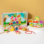 Fruit-themed 2-in-1 stacking rings & pull-along toy