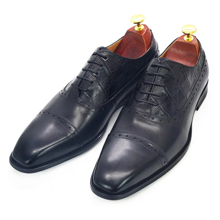 New Top-Layer Genuine Leather Men's Business Formal Shoes with Carved Square Toe Brogue Handmade Oxford Shoes