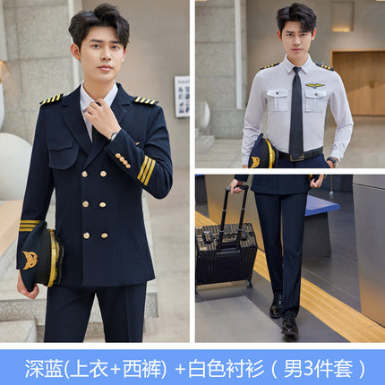 Autumn and winter men's and women's double-breasted suit suit performance clothing Aviation captain uniform property hotel security work clothes men