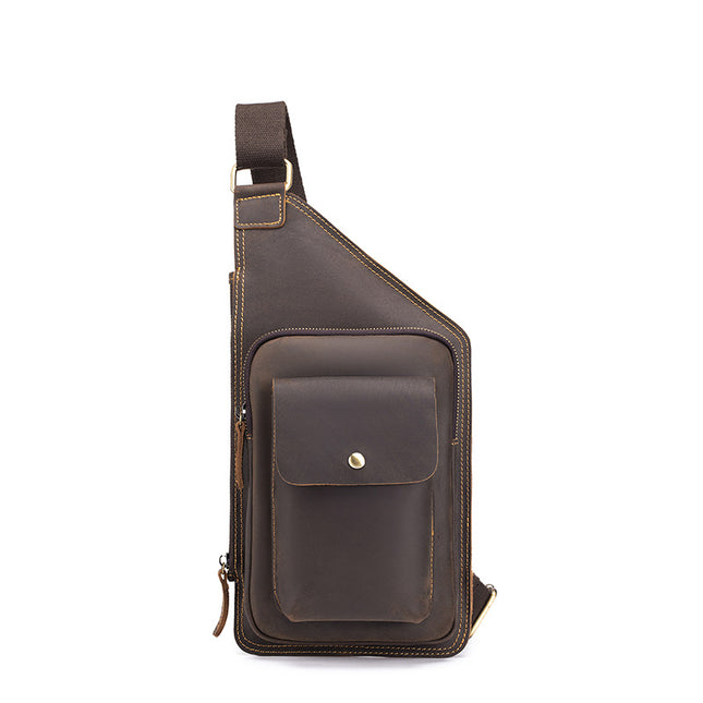 Men's Bag Sports Chest Bag First Layer Cowhide Crossbody Men's Bag Large Capacity Crossbody Bag European and American Retro Crazy Horse Leather Chest Bag