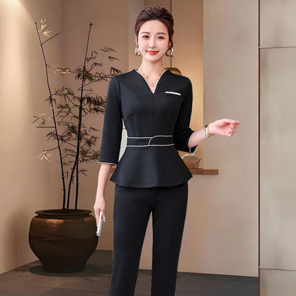 Summer Beauty Salon Short-Sleeved Technician Uniforms for Women, High-End Spa Club Foot Bath and Head Therapy Beautician and Waitress Work Uniforms