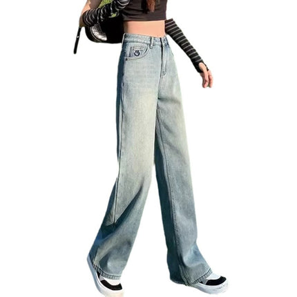 Light Color Wide Leg Jeans Women's Trendy All-match New High Waist Loose Dosing Narrow Retro Straight Pants