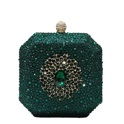 Dark Green Shiny Rhinestone High-grade Diamond Buckle Decorative Small Handbag Women's Fashionable Personalized Mini Box Evening Bag