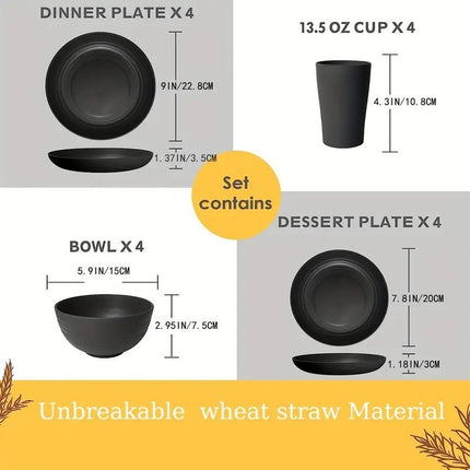 Boxed dishes and plates cup suit Amazon cross-border black wheat dishes and plates cup 16-piece wholesale