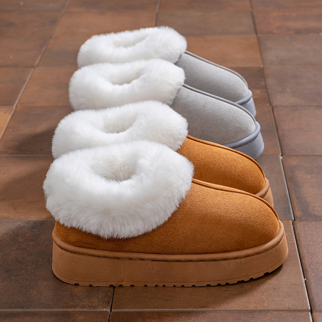Cotton Slippers for Women in Autumn and Winter, Warm Outer Wear, Thick-Soled Velvet, Non-Slip Bags, Comfortable Home Indoor High-Heeled Cotton Shoes