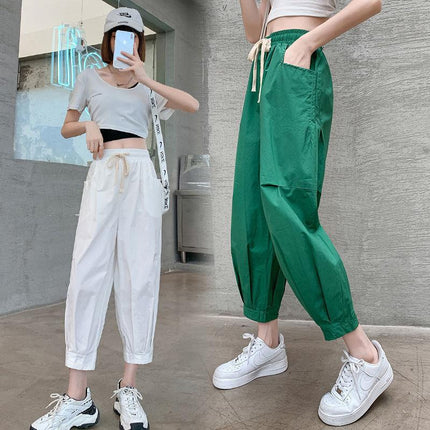 Loose Workwear Harem Pants Women's Spring New Style Leggings Nine-point Pants ins Green Bloomers Wide-leg Casual Pants