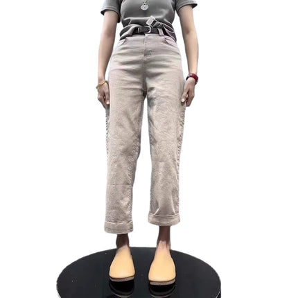 Plus Size Slim Straight-Leg Jeans for Women, Autumn 2025 New Style Cigarette Pants, Flattering Cropped Casual Wide-Leg Pants for Curvy Figures