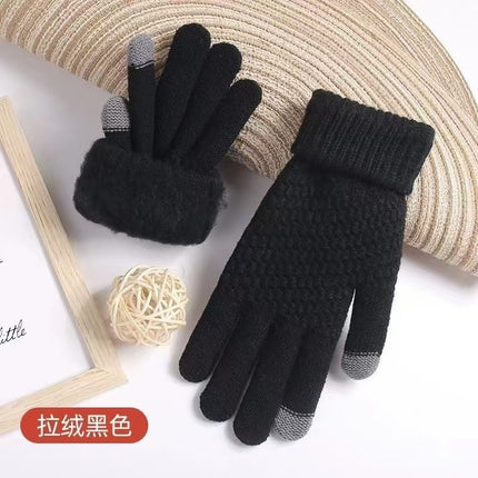 Winter Gloves for Women, Fleece-Lined and Thickened, Five-Finger Student Cute Knitted Cold-Proof Cycling Touchscreen Warm Cycling Gloves