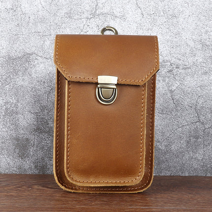 Men's Waist Bag Hanging Bag Mobile Phone Bag Genuine Leather Protective Case Crazy Horse Leather Top Layer Cowhide Outdoor Waist Hanging Bag Wholesale