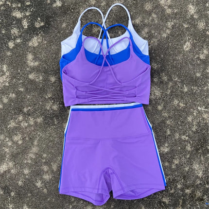 Women's Tight Yoga Shorts Set Beautiful Back Cross Sports Bra Gym Yoga Short Set