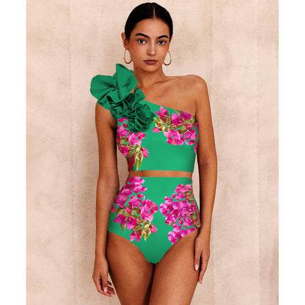 2024 Beach Vacation Swimwear in stock New Shoulder Printed High Waist Split Swimwear suit Women's 2314