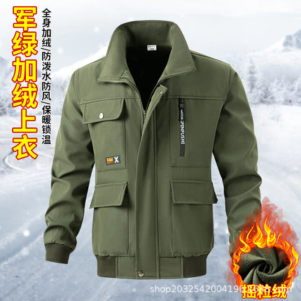 Autumn and Winter fleece-lined work clothes suit thickened cold-proof warm construction site workshop work protective clothing camouflage clothing for men