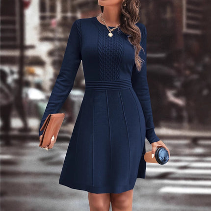 X7212 Cross-border Amazon Europe and America Autumn and Winter New Clear Color Knitted Long-sleeved Fashion Slim-fit Sweater dress