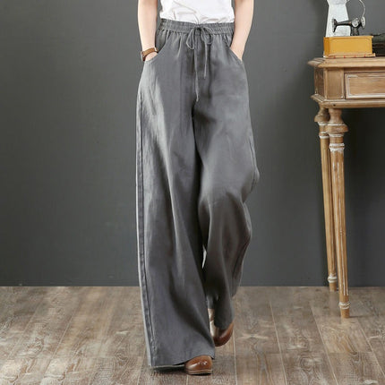 2024 Spring/Summer Literary Cotton and Linen Feel Women's Loose Plus Size Wide-Leg High-Waisted Floor-Length Pants