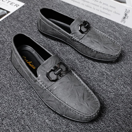 Labor Insurance Work Men's Shoes Summer Business Dress Casual Leather Shoes Men's Slip-on Lazy Soft Bottom Bean Shoes Black