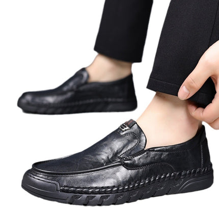 Doug Shoes Men's 2022 New Slip-on Lazy Loafers Men's Black Handmade Online Casual Leather Shoes