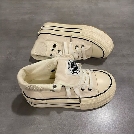 Thick-Soled Canvas Women's 2025 Spring and Autum New High-Top Women's Beige Versatile Board Ins Trendy Wholesale Casual Shoes
