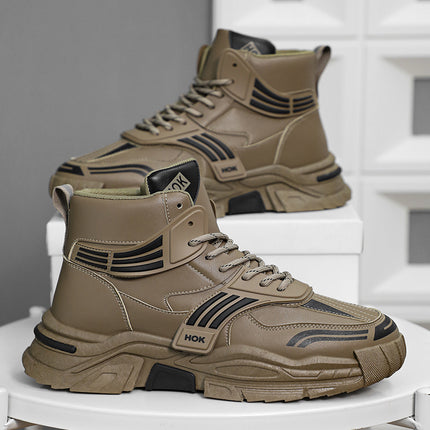 New High-Top Trendy Sneakers, Internet-Famous Leather Upper, Thick Sole, Versatile Dad Shoes