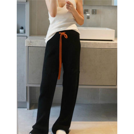Knitted Wide-Leg Pants for Women, High-Waisted Straight Casual Pants, Loose Thickened Floor-Length Knitted Pants for Outerwear
