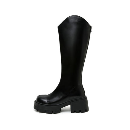 Long Boots 2025 Autumn and Winter New Thick-Soled Height-Increasing Petite V-Cut High Boots with Thick Heel and Knee-High Riding Boots
