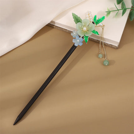 Antique Hairpin Step Tassel Wood Hairpin Imitation Ebony Headwear Disc Hair Simple Accessories Ancient Dress Hairpin Women's Hair