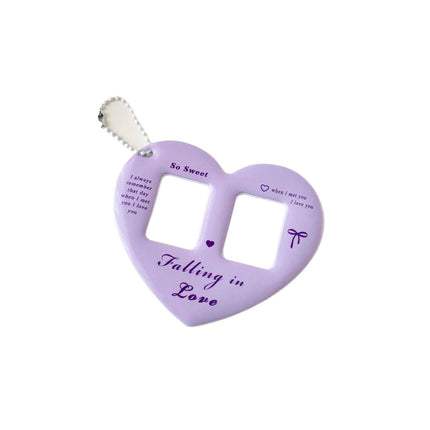 Monvkaka Dual 1inch Card Holder Double Grids Heart-Shaped Cp Card Holder Bag Hanging Id Photo Star Chasing Small Card Storage Keychain