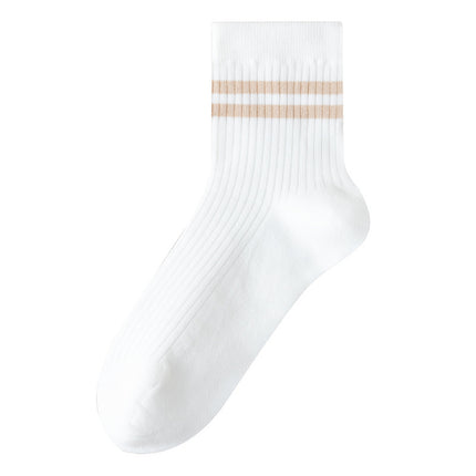 Women's autumn striped cotton mid-calf socks milky white women's boneless cotton socks deodorant sweat-absorbent cotton confinement socks
