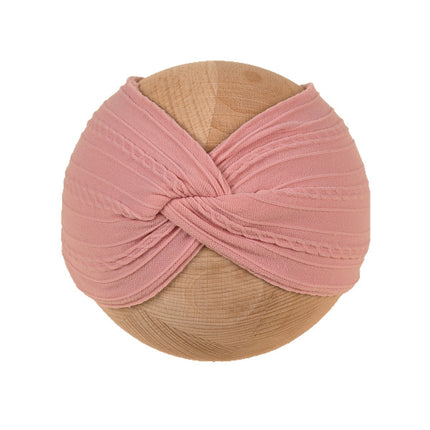 Cross-Border Kidsren's Hair Accessories European and American Popular Baby Cross Headband Jacquard Twist Bow Baby Pure Color Hairband