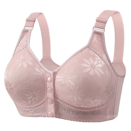 Middle-aged and elderly front buckle thin breathable cotton no steel ring bra bra underwear women's sponge vest mother plus size
