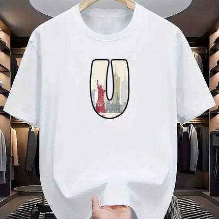New Heavyweight Round Neck Short-Sleeved T-Shirt for Men, Cross-Border Popular Loose Printed Logo Bottoming Shirt for Men and Women, Half-Sleeved T-Shirt