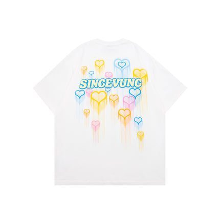 Vunc270G Star Spray-Painted Graffiti Print T-Shirt for Men and Women, National Trendy Brand Foam Couple Short-Sleeve Tee, Casual and Versatile