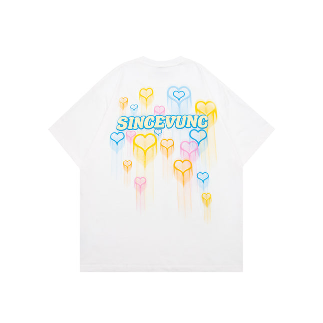 Vunc270G Star Spray-Painted Graffiti Print T-Shirt for Men and Women, National Trendy Brand Foam Couple Short-Sleeve Tee, Casual and Versatile