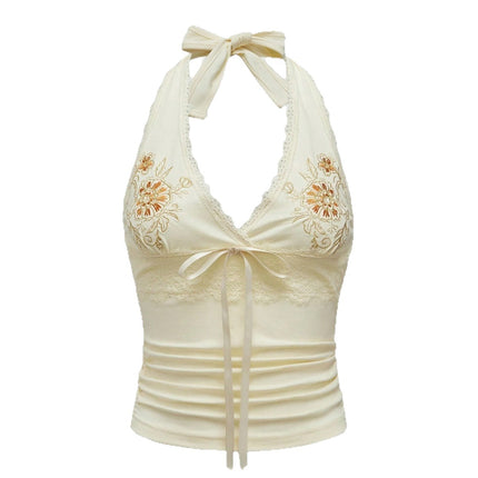Topic 3 Sexy Floral Embroidery Lace Stitching Lace Vest Hanging Neck Slim-Fit Slimming Sling