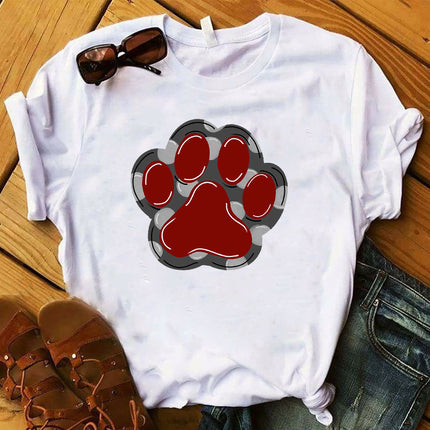 Short Sleeve foreign trade in stock Amazon AliExpress European and American T graphic dog Paw Printing cute fashion short sleeve T-shirt