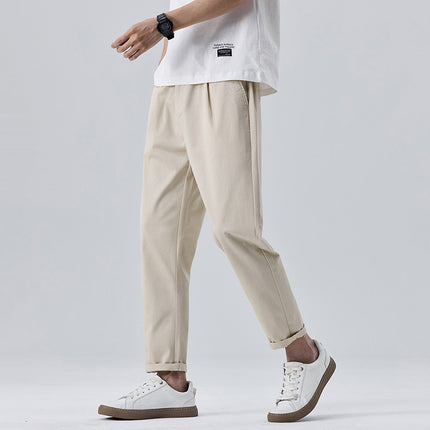 Spring and Summer Thin Tapered Light Business Casual Pants for Men, Stretchy Versatile Cropped Pants for Men