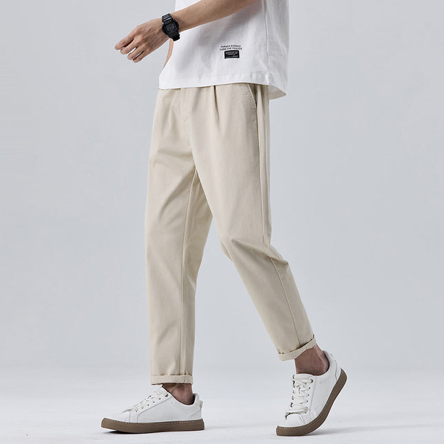 Spring and Summer Thin Tapered Light Business Casual Pants for Men, Stretchy Versatile Cropped Pants for Men