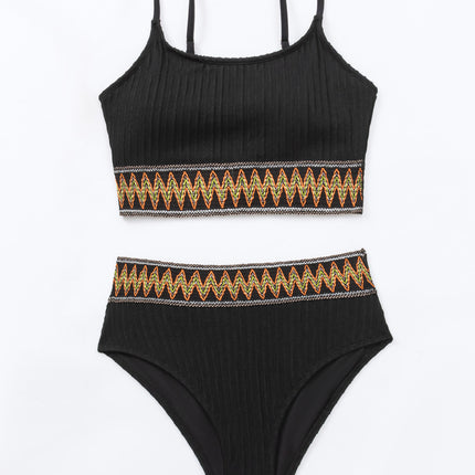 2025 New Bikini Cross-Border European and American Aliexpress Webbing High-Waisted Sexy Backless Bikini Two-Piece Swimsuit for Women