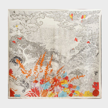 New Style Women's Silk Wool Scarf, Retro Printed Square Scarf, Sun Protection and Warm Neck Scarf, Dual-Use Decorative Scarf