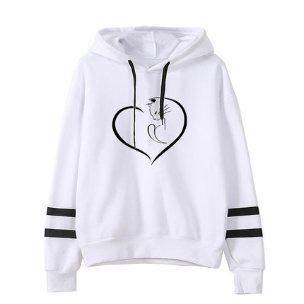 2021 AliExpress Amazon Cross-border Valentine's Day Love Cat Print Parallel Bars Hooded Wear Europe and America Autumn and Winter