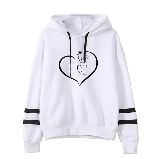 2021 AliExpress Amazon Cross-border Valentine's Day Love Cat Print Parallel Bars Hooded Wear Europe and America Autumn and Winter