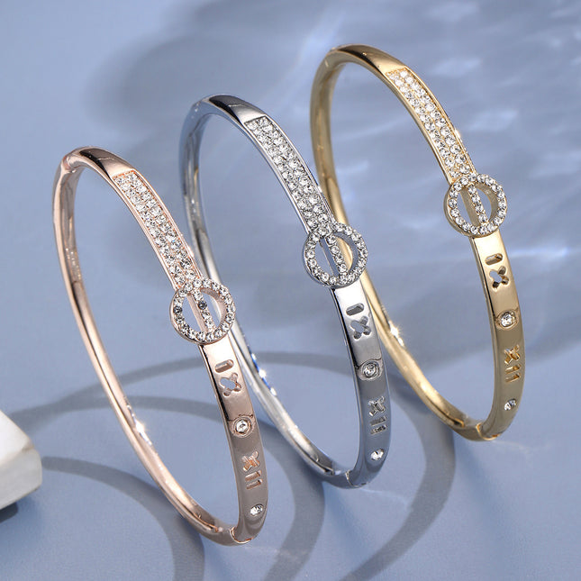 Cross-Border Popular Fashion Classic Zinc Alloy Full Diamond High-End Watch with Women's Open Bracelet Bracelet