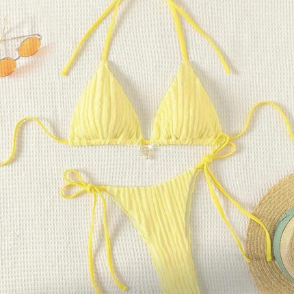 2025 European and American New Sexy Split Swimsuit Swimwear Women's Solid Color Two-piece Bikini Bikini Cross-border Exclusive