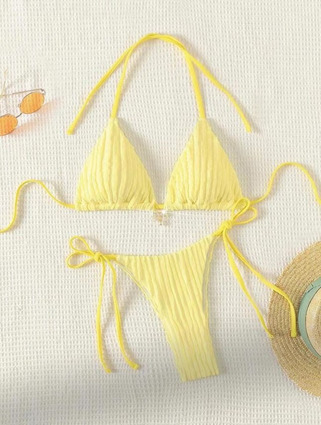 2025 European and American New Sexy Split Swimsuit Swimwear Women's Solid Color Two-piece Bikini Bikini Cross-border Exclusive
