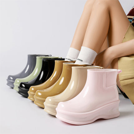 Cross-Border Wholesale Japanese-Style New Fashion Rain Boots for Women, Non-Slip Waterproof Shoes, Girls' Camping Rubber Shoes, Shiny Rain Boots