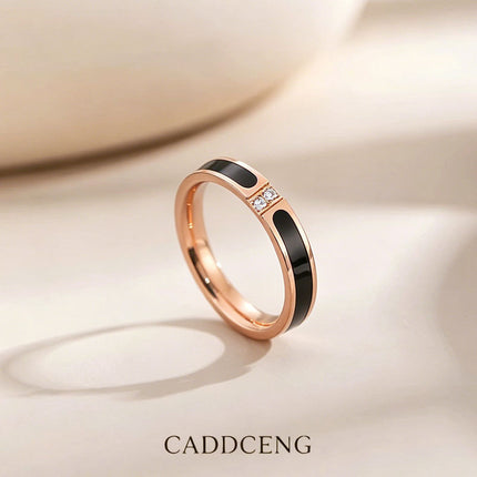 Europe and the United States cross-border wish hot black drop glue encrusted titanium steel ring lovers ring rose gold net red ring