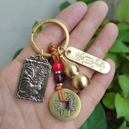 Pure Brass Zhao Gongming Lucky Order Hulu Wu God of Wealth Retro Keychain Pendant Shoucai Car Hanging Keychain