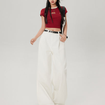 Elegant White Wide Leg Jeans Spring New Loose Slimming Pear-shaped Figure Straight Trousers