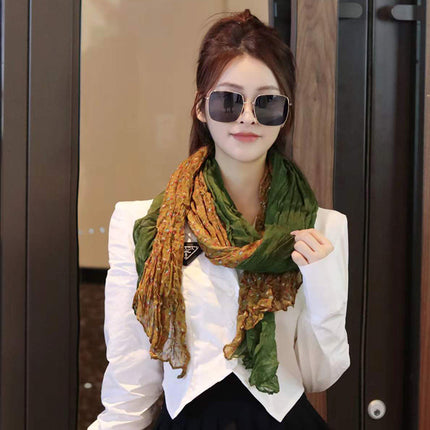 Spring and Summer Cotton Linen Pressed Pleated Leopard Scarf Women Autumn and Winter New Stylish Fashion Beach Scarf Shawl