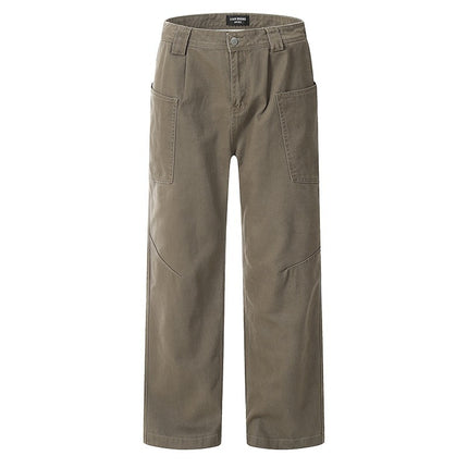 Maillard High Street Retro Coffee-Colored Large Pocket Cargo Pants for Men Versatile Loose Wasteland Style Brown Straight-Leg Trousers