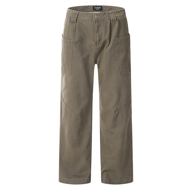 Maillard High Street Retro Coffee-Colored Large Pocket Cargo Pants for Men Versatile Loose Wasteland Style Brown Straight-Leg Trousers